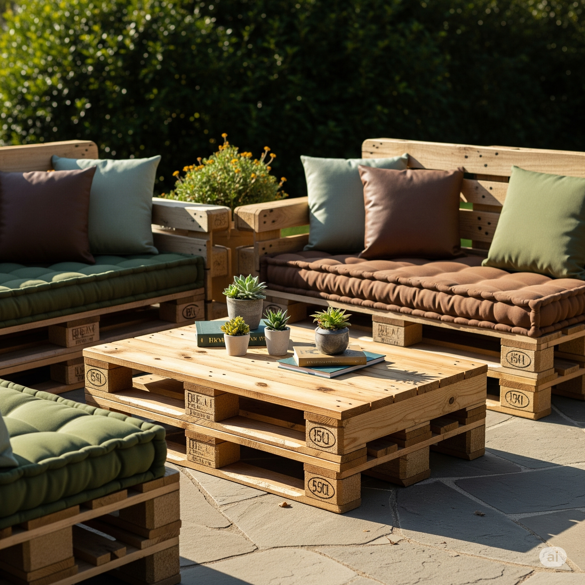 Zestaw Mebli z palet. 3 siedziska i jeden stolik